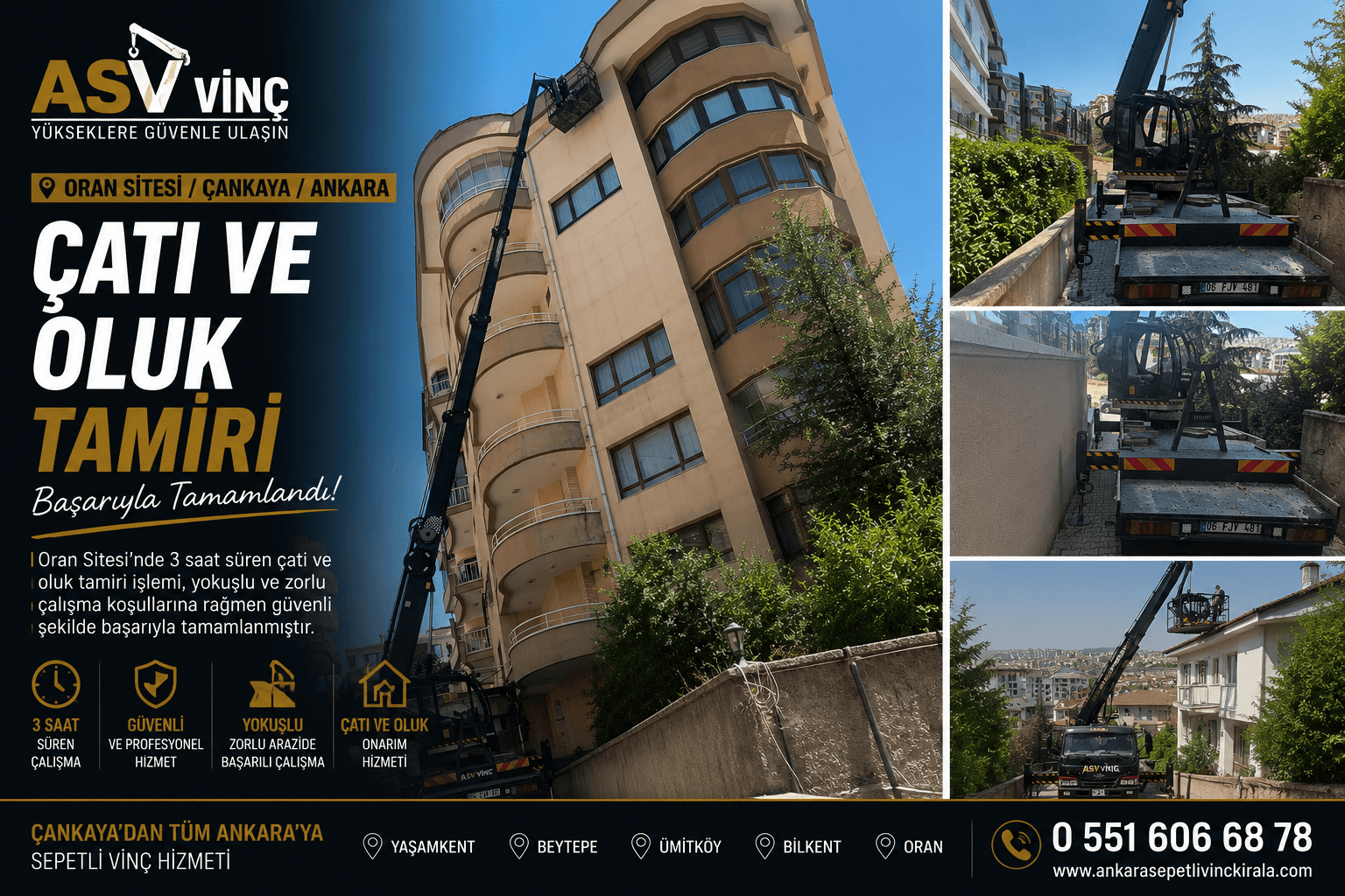 Oran Sitesi'nde Sepetli Vinç ile Çatı Oluk Tamiri | Çankaya Gerçek Saha Operasyonu