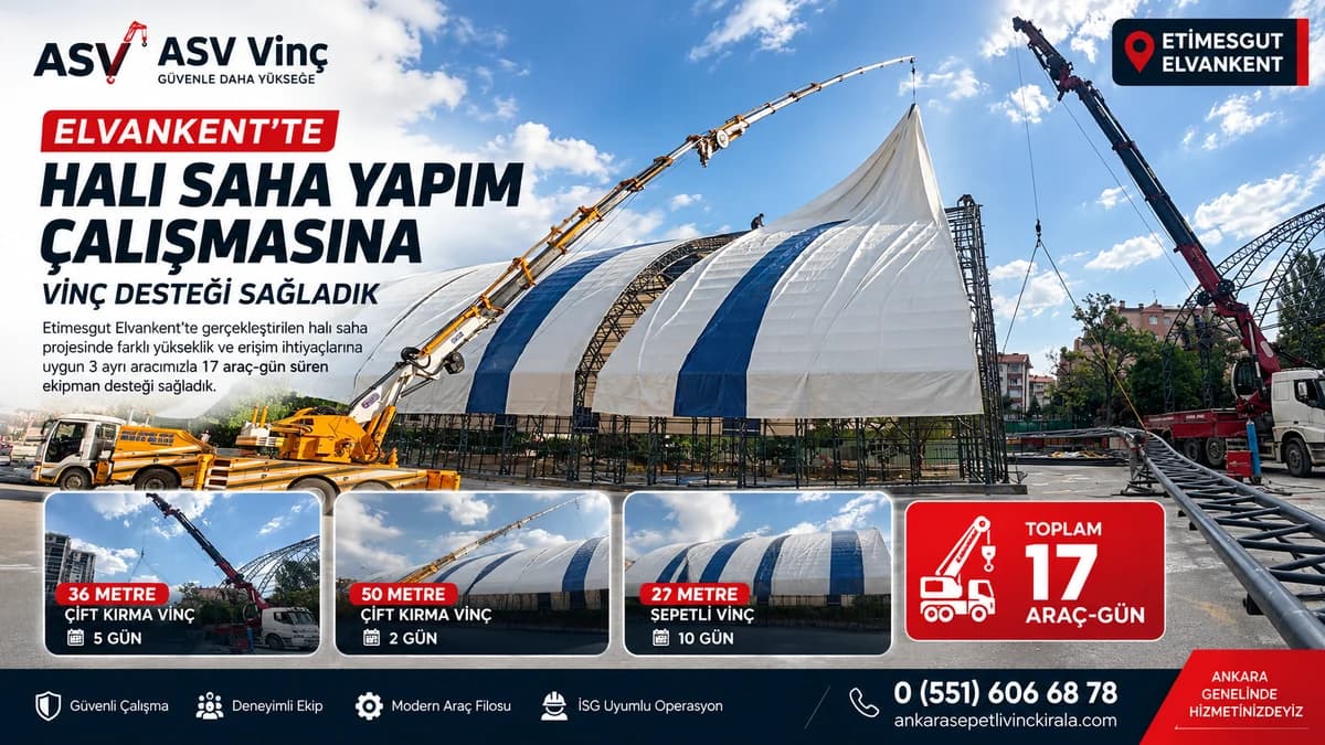 Etimesgut Elvankent'te Halı Saha Yapımına Vinç Desteği
